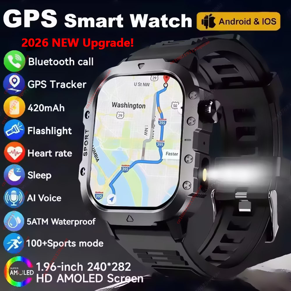 Smartwatch Watches For Women With Gps - 2026 ใหม่สมาร์ทวอทช์ผู้ชายสำหรับผู้หญิงทหารกลางแจ้งเครื่องติดตาม GPS กีฬานาฬิกาอัตราการเต้นของหัวใจการนอนหลับกันน้ำสมาร์ทวอทช์ไอโอเอส แอนดรอยด์