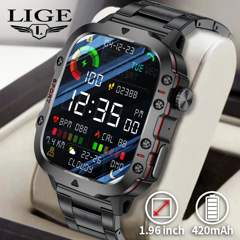 Smartwatch Rugged Watches For Men - 2026 นาฬิกาสมาร์ทวอทช์ทหารที่ทนทานสำหรับผู้ชายสำหรับแอนดรอยด์ ไอโอเอส 3ATM กันน้ำกีฬา Ai