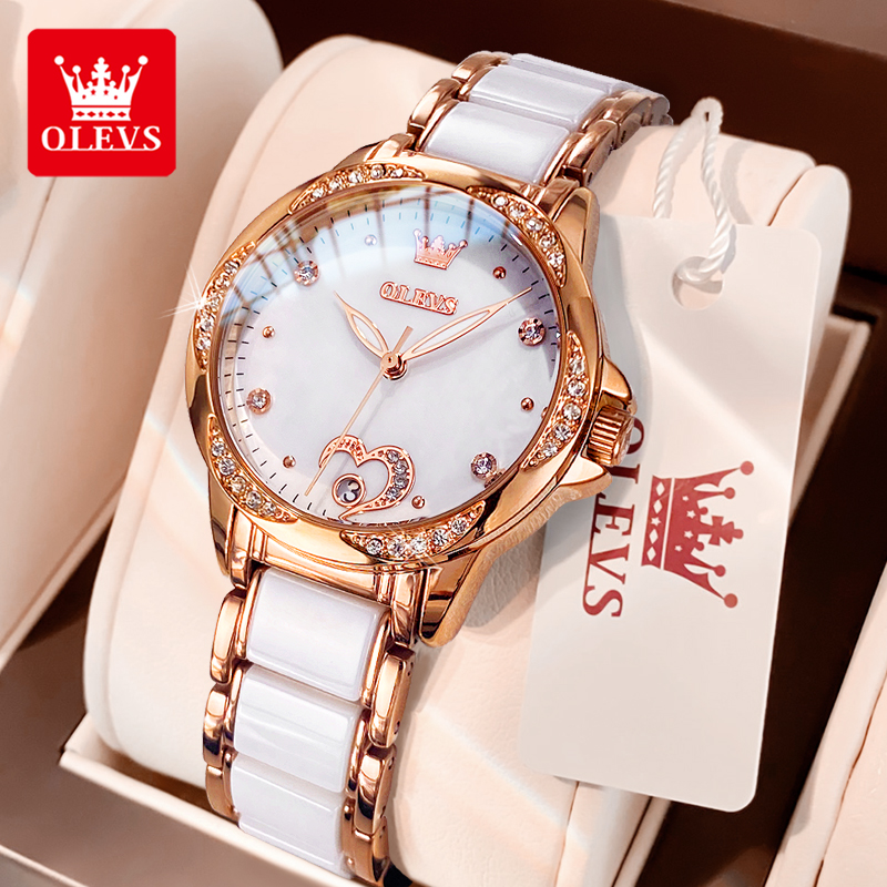 Watch Bezel Insert - นาฬิกาข้อมือผู้หญิง OLEVS 6631 ระบบอัตโนมัติ ดีไซน์แฟชั่นรูปหัวใจ สายเซรามิก