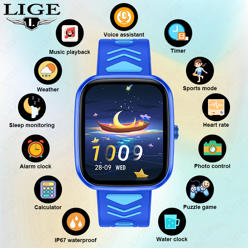 Smartwatch Watches Birthday Gift For Girls - นาฬิกาอัจฉริยะสำหรับเด็ก LIGE กันน้ำ พร้อมหน้าจอสัมผัส รองรับการโทรผ่านบลูทูธ ตรวจวัดสุขภาพ