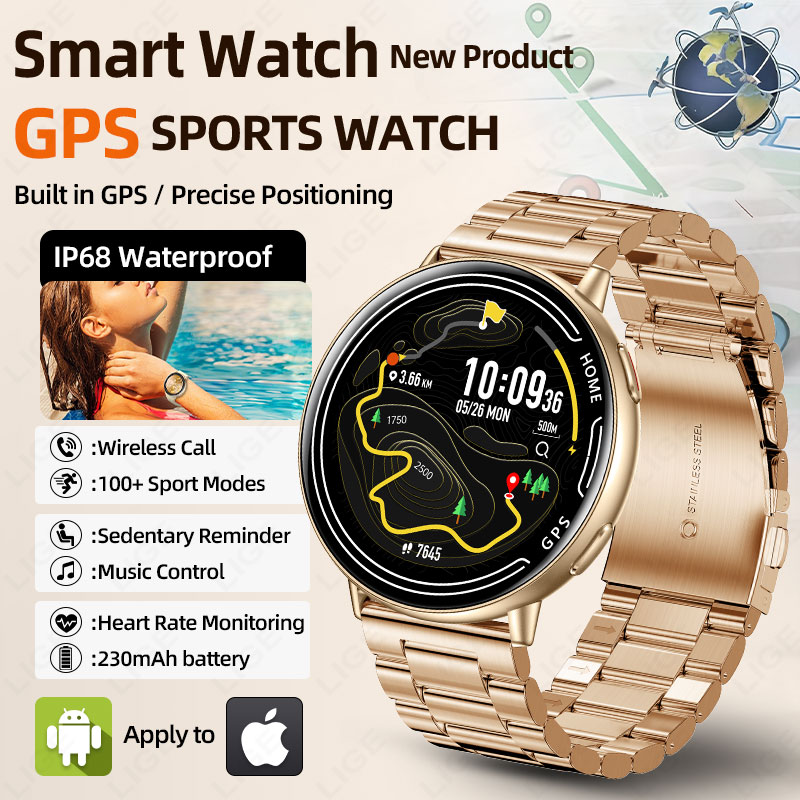 Smartwatch Watches For Women With Gps - LIGE GPS สมาร์ทวอทช์การตรวจสอบอัตราการเต้นของหัวใจบลูทูธโทรกีฬากลางแจ้ง 1ATM กันน้ำ 1.39