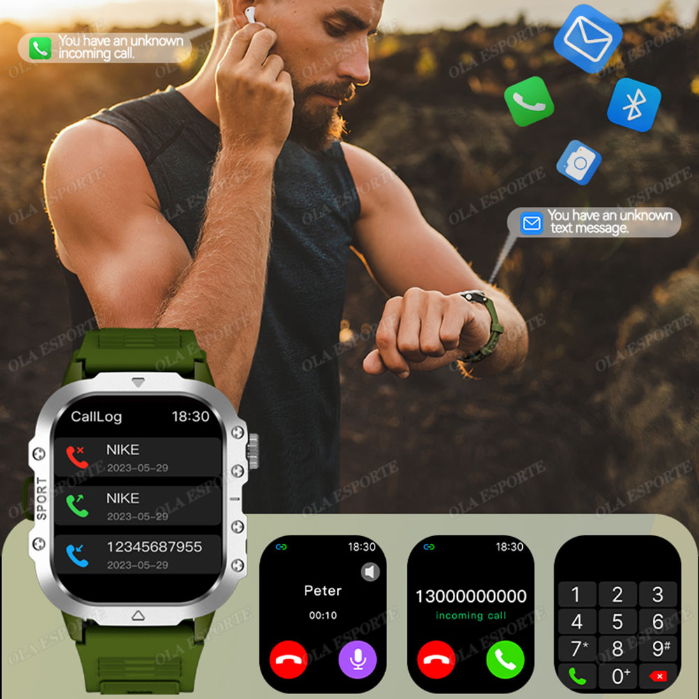 ใหม่ทนทานทหารไฟฉายสมาร์ทวอทช์  - Smartwatch Rugged Watches For Men บทวิจารณ์และราคา